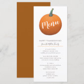 Menu Chic de Thanksgiving Citrouille Peinte Automne (Devant / Derrière)