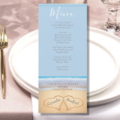 Menu Chic Dusty Blue 2 coeurs sur la plage Mariage