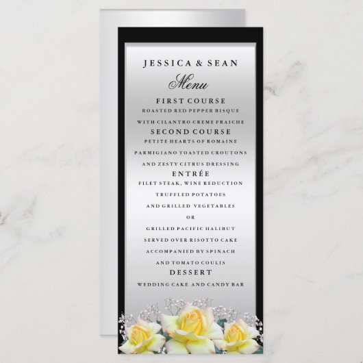 Menu Chic Elegant Rose Mariage argent (Devant / Derrière)