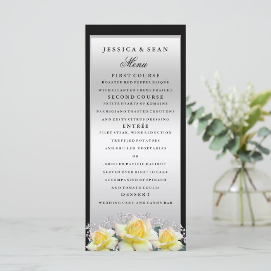 Menu Chic Elegant Rose Mariage argent (Debout devant)