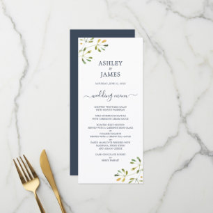 Menu Chic Eucalyptus Foliage bleu foncé Mariage blanc