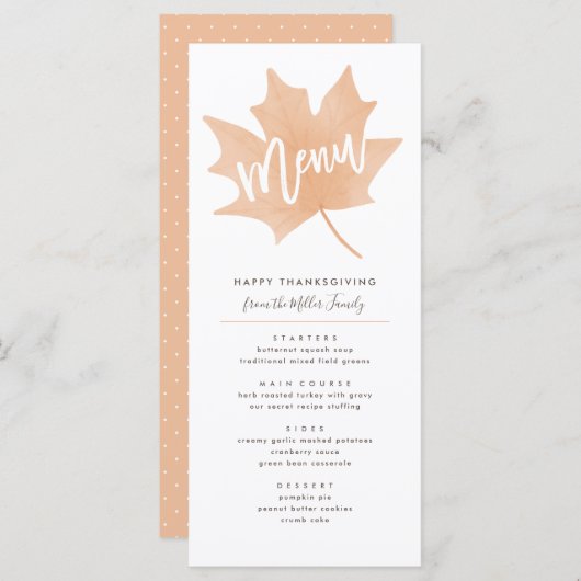 Menu Chic Feuilles D'Automne Thanksgiving (Devant / Derrière)
