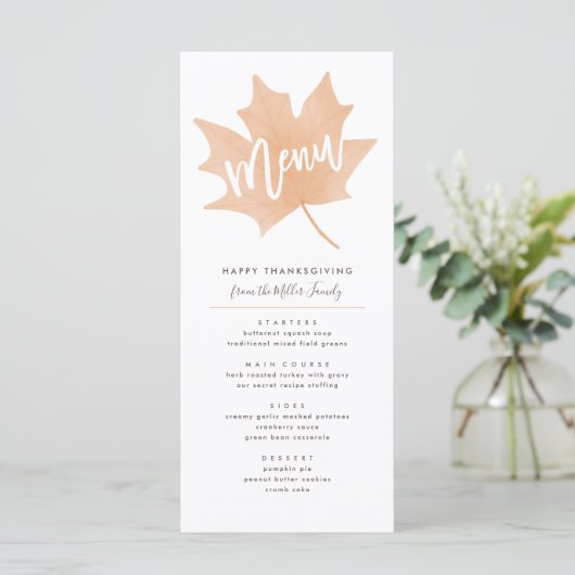 Menu Chic Feuilles D'Automne Thanksgiving (Debout devant)
