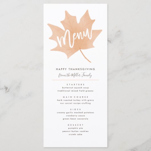 Menu Chic Feuilles D'Automne Thanksgiving (Devant)