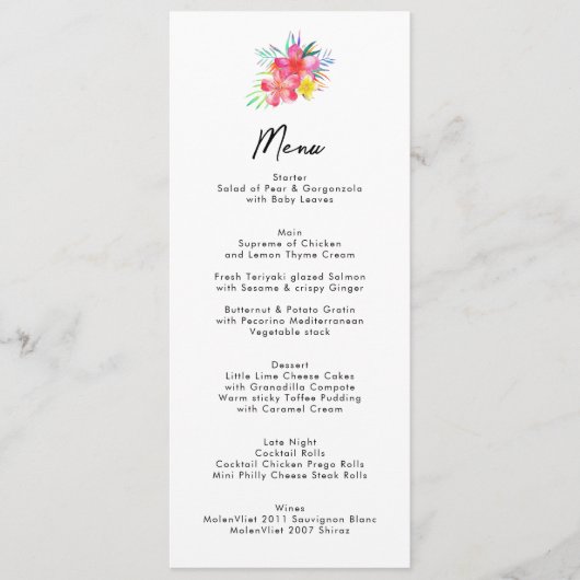 Menu Chic Floral Tropical Garden Wedding Menu (Devant)