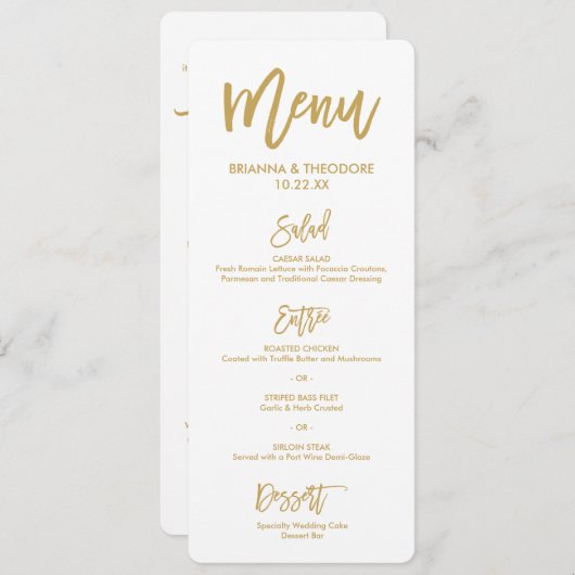 Menu Chic Hand Lettered Gold Wedding Hartelijk dan (Voorkant / Achterkant)