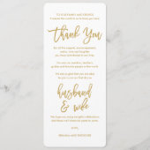Menu Chic Hand Lettered Gold Wedding Hartelijk dan (Achterkant)