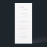 Menu Chic Lilac Mariage moderne<br><div class="desc">Menu mariage moderne avec un design simple avec "NOTRE menu" dans une combinaison d'un script élégant et d'une police sans serif moderne. Le dos a votre photo,  les noms et la date mariage.</div>