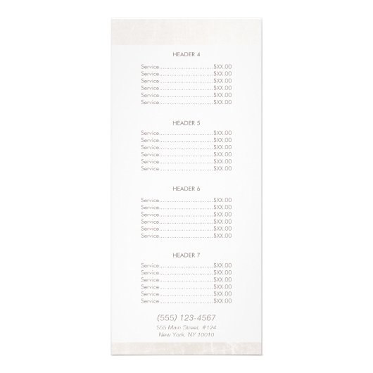 Menu Chic Marbre blanc Salon et Spa Tarifs (Dos)