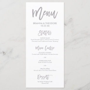 Menu Chic Mariage Argent Lettré à la main