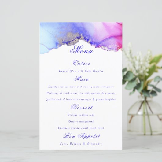 Menu Chic Mariage blanc violet (Debout devant)