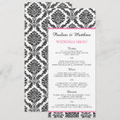 Menu chic Mariage damassé noir et blanc (Devant / Derrière)