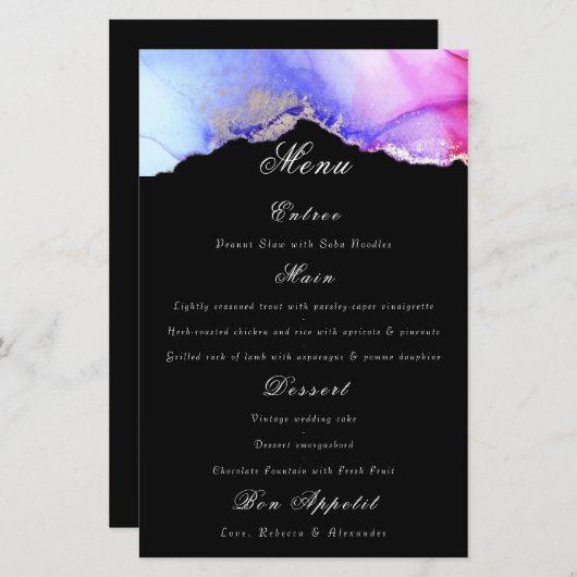 Menu Chic Mariage noir violet (Devant / Derrière)