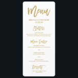 Menu Chic Mariage or Lettré à la main<br><div class="desc">Menu mariage or élégant avec des polices de caractères modernes et dit "Mange,  Bois et Etre Marié" sur le dos.</div>