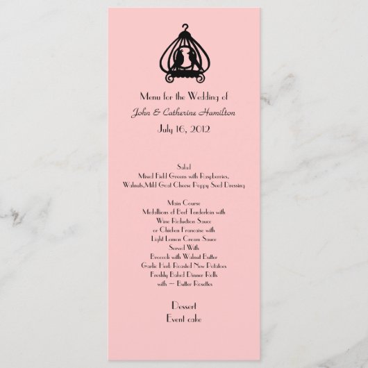 Menu Chic Mariage rose et noir (Devant)