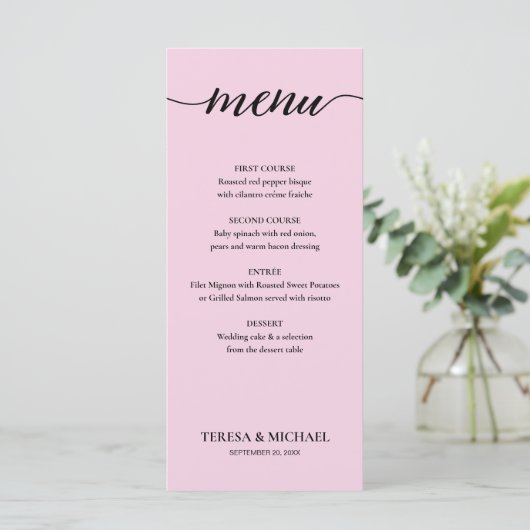 Menu Chic Mariage rose noir et blanc Simple modifiable (Debout devant)