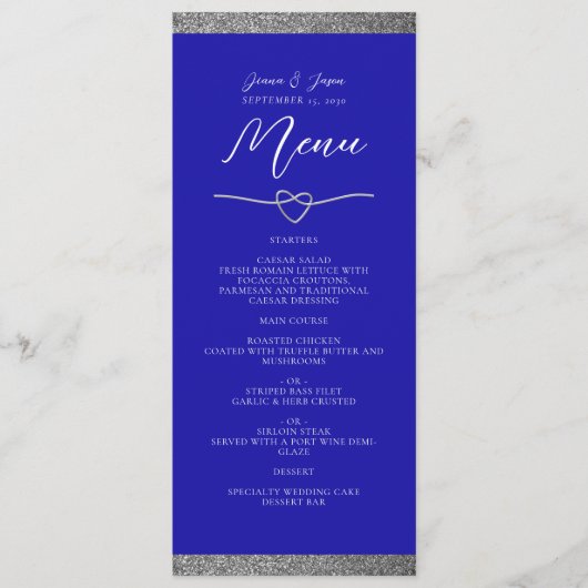 Menu Chic Mariage Royal Bleu Argent (Devant)