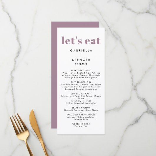 Menu Chic moderne Dusty violet Mariage Monogramme (Devant/Arrière en situation)