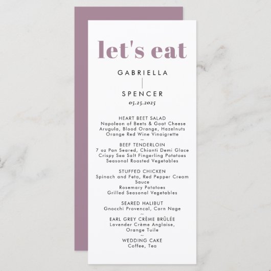 Menu Chic moderne Dusty violet Mariage Monogramme (Devant / Derrière)