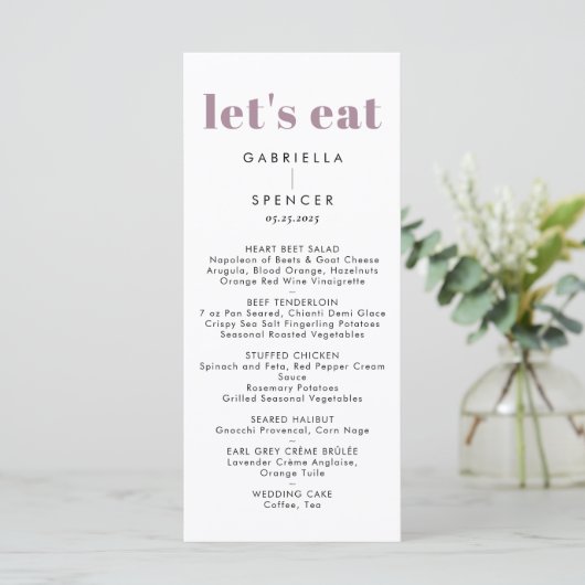Menu Chic moderne Dusty violet Mariage Monogramme (Debout devant)