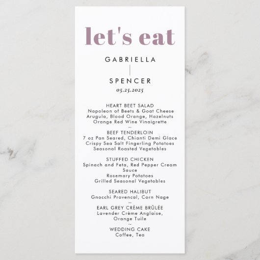 Menu Chic moderne Dusty violet Mariage Monogramme (Devant)
