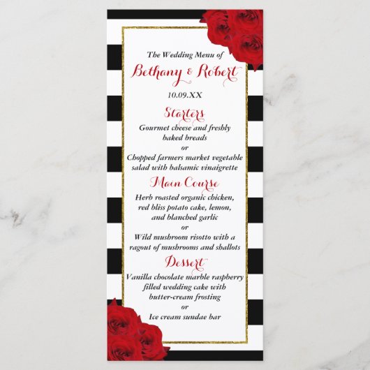 Menu Chic Moderne Luxe Mariage Collection - Roses rouge (Devant)