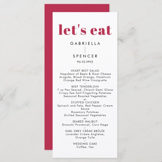 Menu Chic moderne Magenta Rouge Blanc Monogramme Mariag (Devant / Derrière)