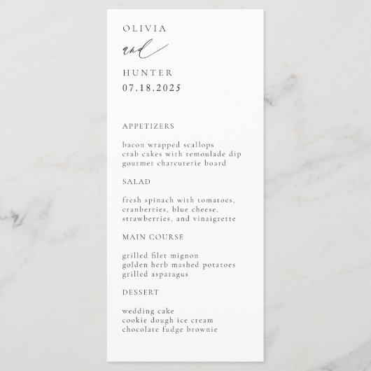 Menu Chic moderne Mariage noir & blanc (Devant)