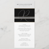 Menu Chic Monogram Charcoal Black Grey Blanc Mariage (Devant)