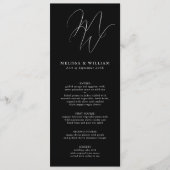 Menu Chic Monogramme Initiales Mariage noir blanc (Devant)