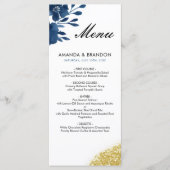 Menu Chic Navy Watercolor Flowers Mariage Parties scint (Devant)