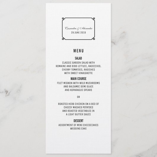 Menu chic noir de mariage de Deco (Devant)