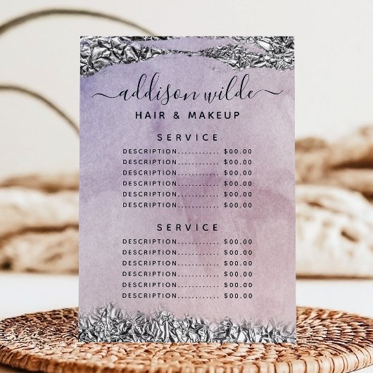 Menu Chic Paars Black Silver Service Prijs