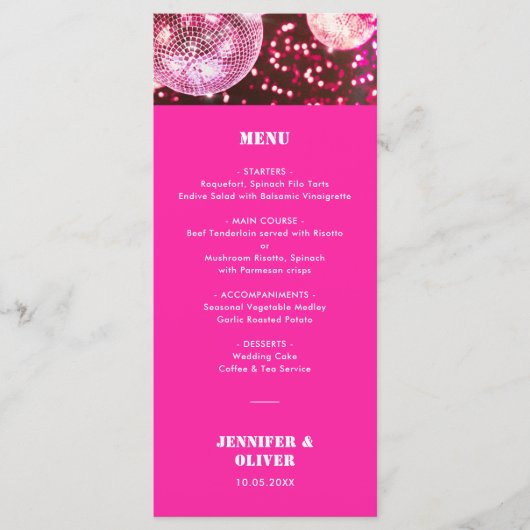 Menu Chic Parties scintillant rose chaud Retro Mariage  (Devant)