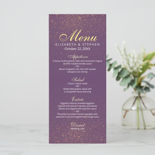 Menu Chic Parties scintillant violet et or Mariage (Debout devant)