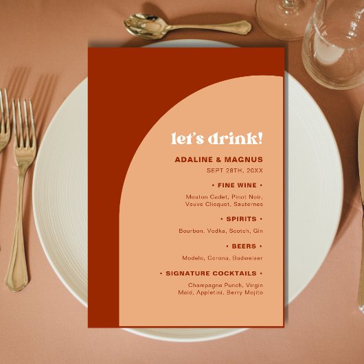 Menu Chic Peach Terracotta Arch Buvons Mariage