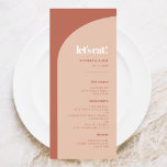 Menu Chic pêche arche en terre cuite Mangeons mariage<br><div class="desc">Mangeons ! menu mariage ou réception. Minimaliste mais frappant : adoptez ce design typographique légèrement rétro et élégant pour votre papeterie mariage,  avec un design moderne en arc et des couleurs en terre cuite et orange brûlé. Texte,  couleurs et arrière - plans entièrement personnalisables.</div>