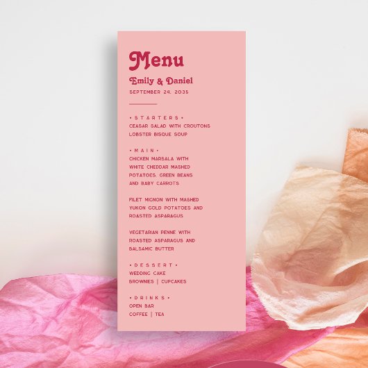 Menu Chic Retro Été Rose Chaud & Blush Mariage