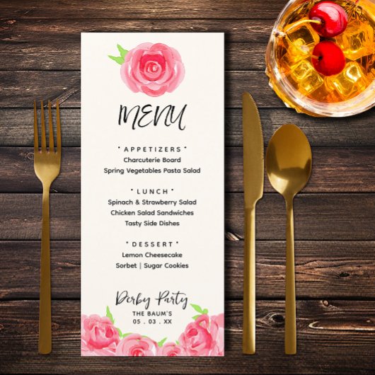 Menu Chic Rose Floral Derby Day Party