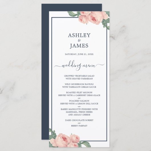 Menu Chic rose rose rose rose foncé Mariage (Devant / Derrière)