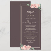 Menu Chic Rose rose Vintage Mariage Bourgogne (Devant / Derrière)