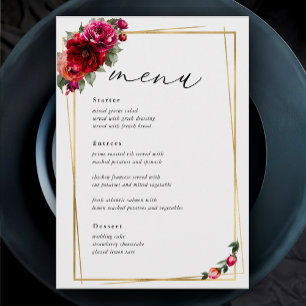Menu Chic rouge rose floral et faux mariage or