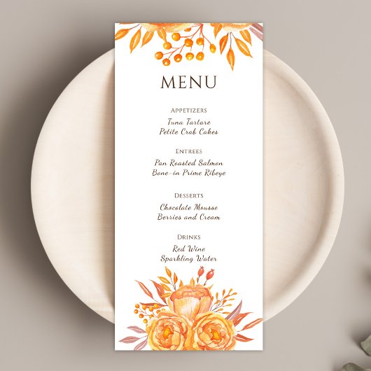 Menu Chic Rustique Burnt Orange Floral Terracotta Maria