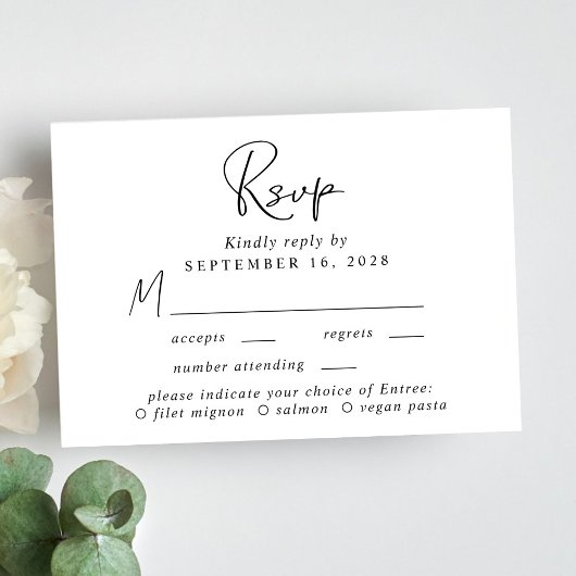 Menu Chic Script Choix Mariage RSVP