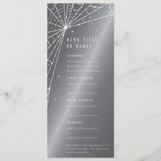 Menu Chic toile d'araignée diamantée gris argenté plat (Devant)