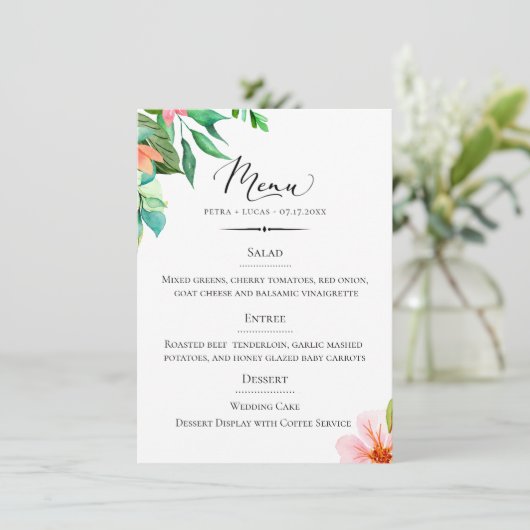 Menu Chic Typographie Île Mariage Floral (Debout devant)