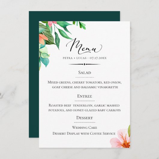 Menu Chic Typographie Île Mariage Floral (Devant / Derrière)