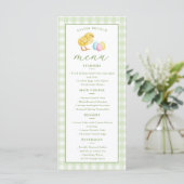 Menu Chick And Pastel Eggs Green Gingham Easter Brunch (Debout devant)