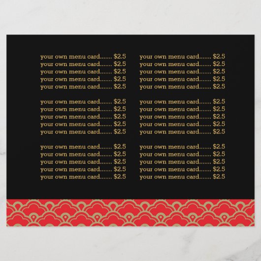 Menu Chinees restaurant (Achterkant)