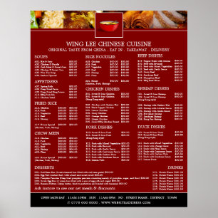 Menu Chinees restaurant Poster